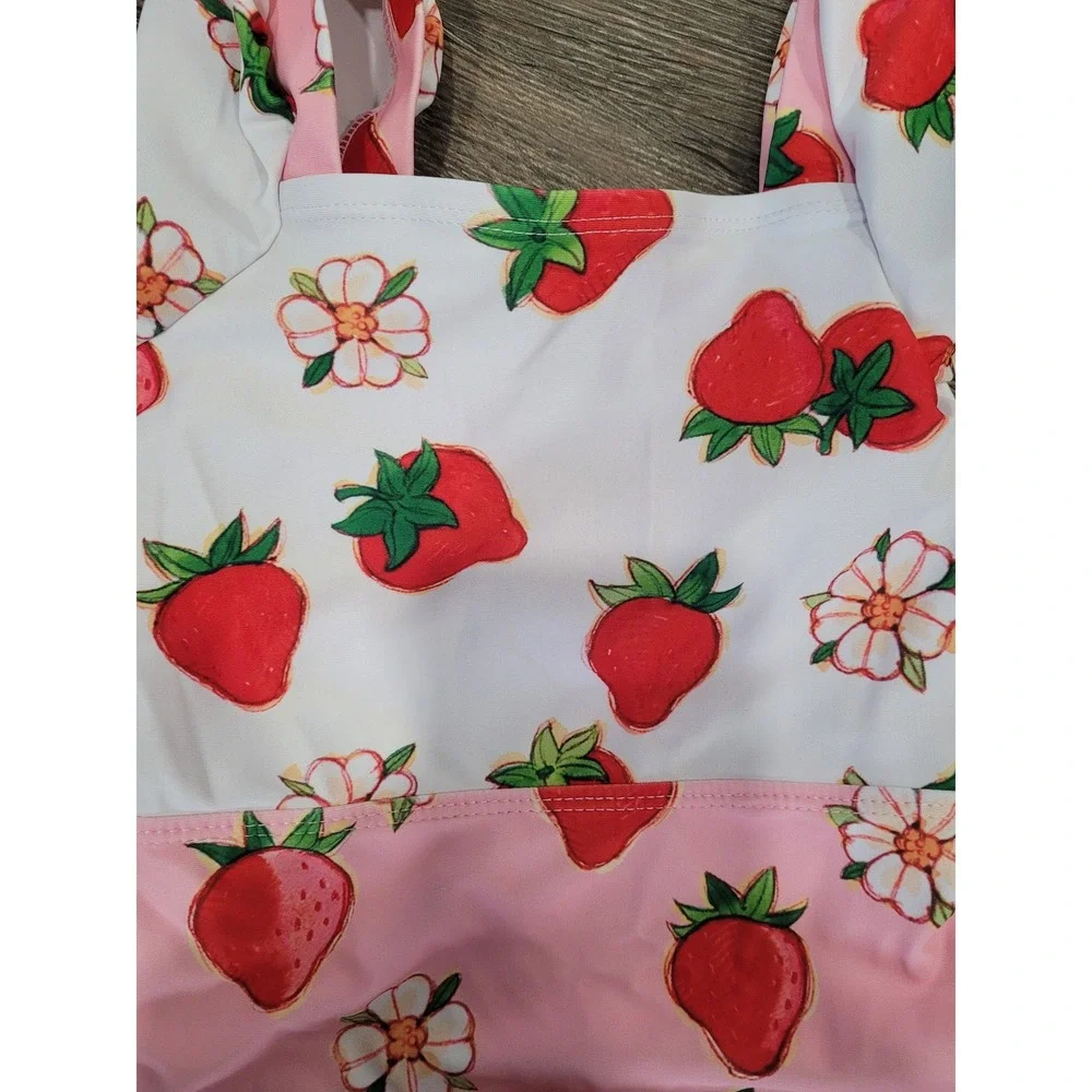 Strawberry Shortcake Swimsuit Toddler Girls 3T‎ One Piece Ruffles Pink White #3